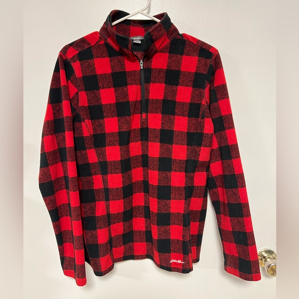 Eddie Bauer Buffalo Plaid Women’s quarter zip pull over fleece.